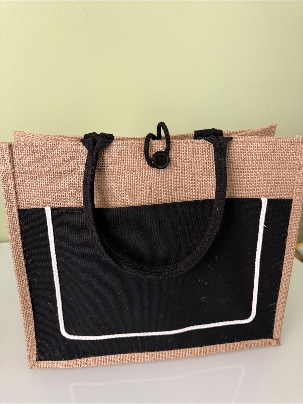 Stylish Black & Natural Tote Bag with Contrast Trim